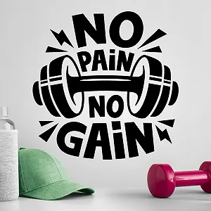 Наклейка на стіну "No Pain No Gain" Motivational Dumbbell 430 x 430 мм Чорна - Фото 1
