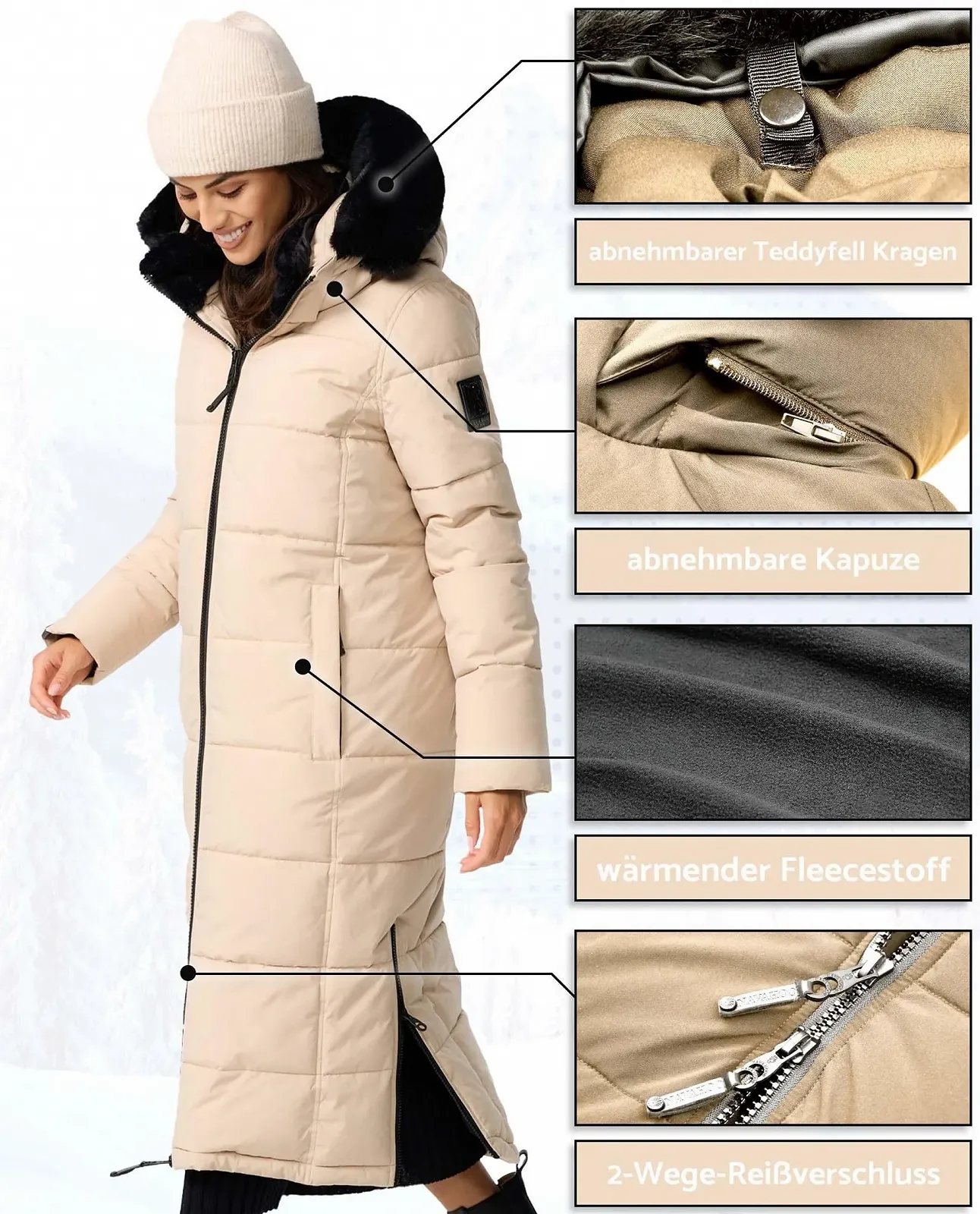 Жіноче зимове пальто Navahoo B990 з капюшоном і знімним хутром, фото №3