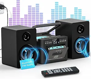 Стереосистема Greadio з CD-програвачем і касетним магнітофоном, динамік 40 Вт, Bluetooth 5.1, компактна з FM-радіо/USB/TF/AUX/дистанційним керуванням, HiFi музична система Чорний - Фото 1