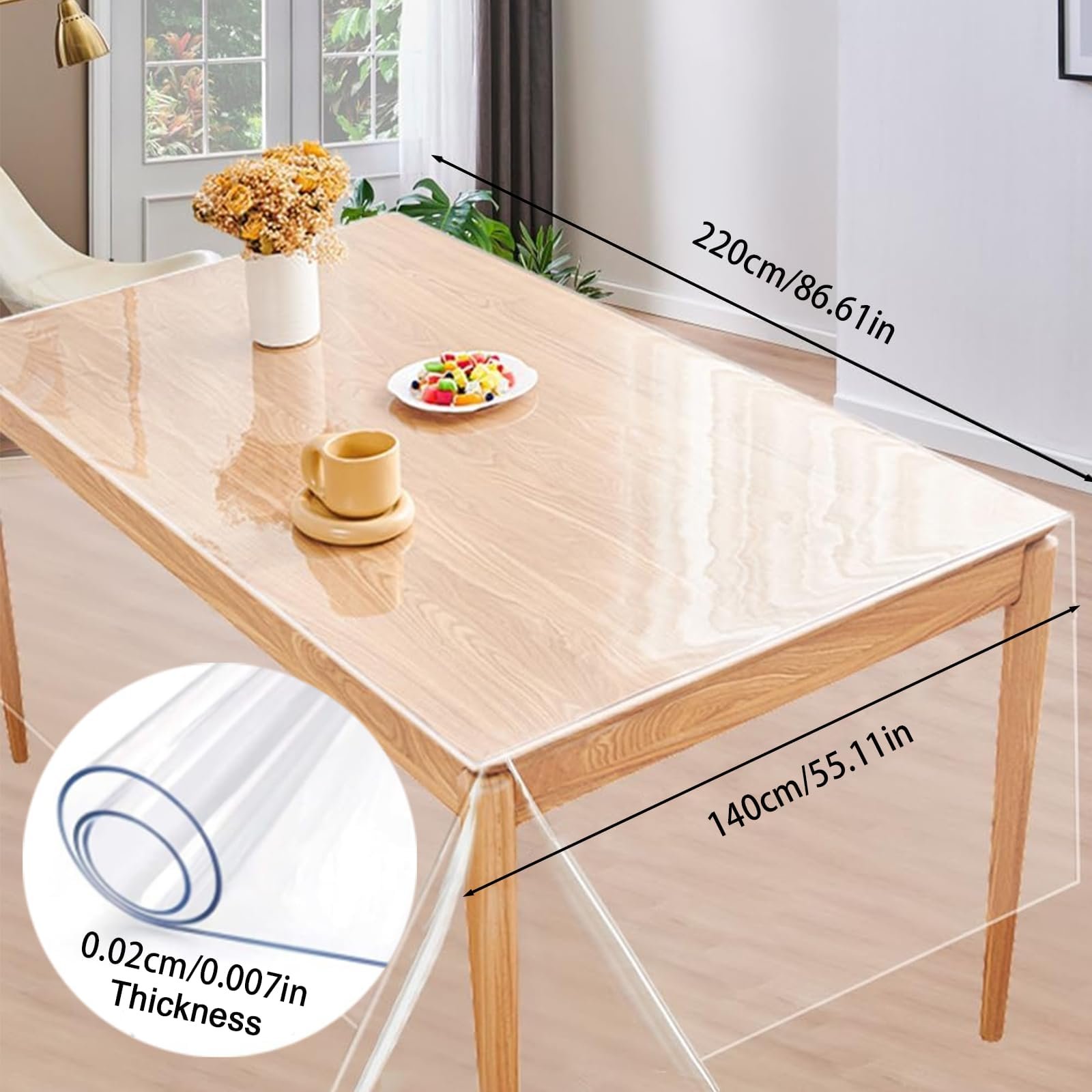 Скатертина ПВХ прозора захисна 220 x 140 см товщина 0.2 мм, фото №2