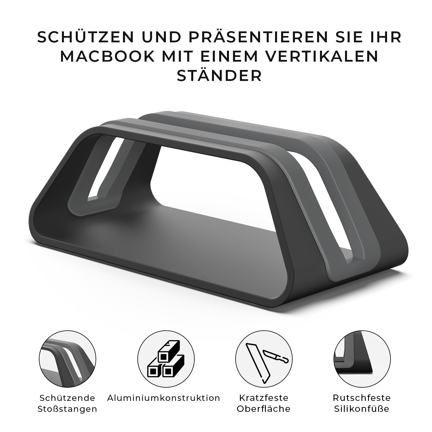 Вертикальна підставка для ноутбука HumanCentric для MacBook Pro/Air, алюмінієва, чорна, фото №2