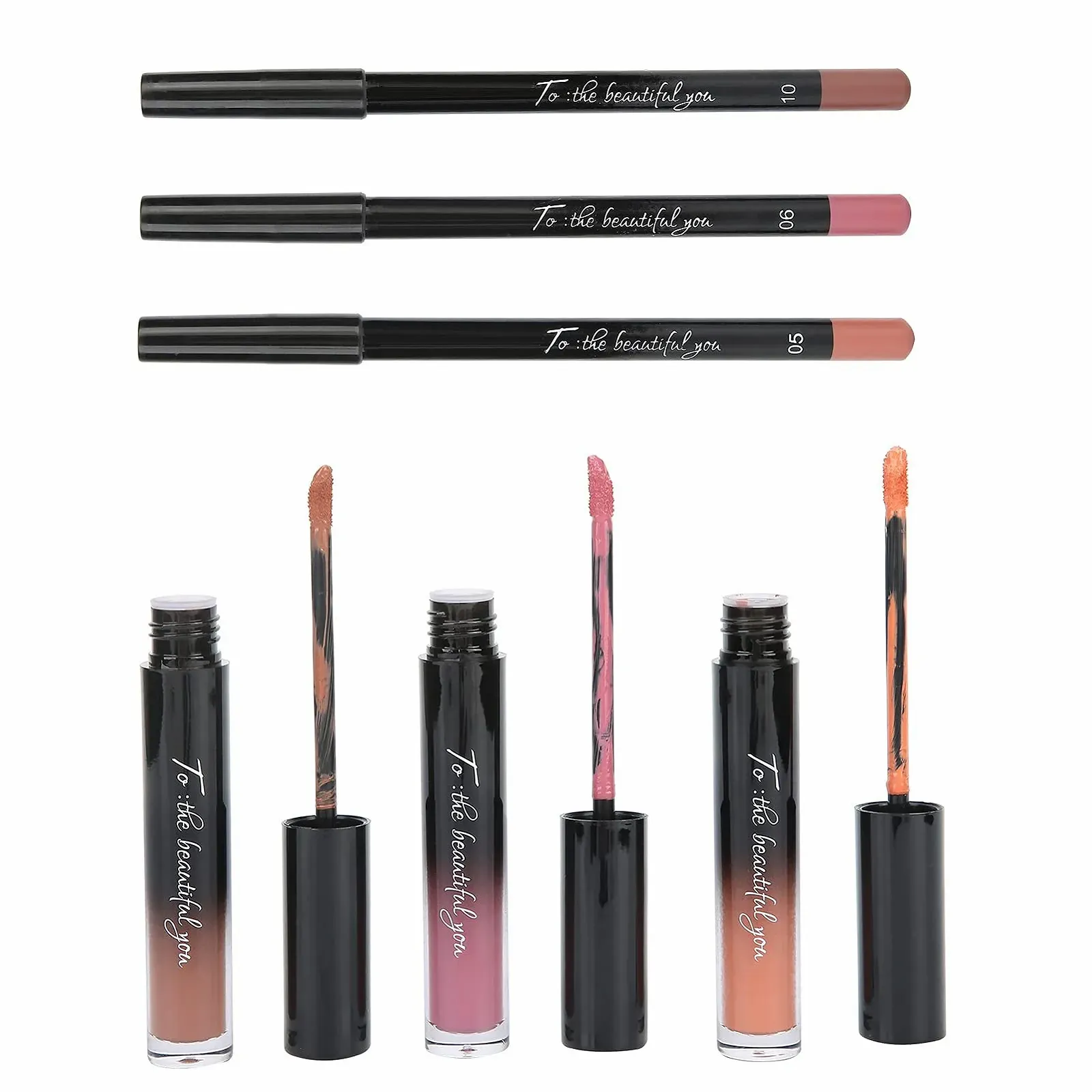 Набір блисків для губ та олівців для губ 6 шт, фото №1