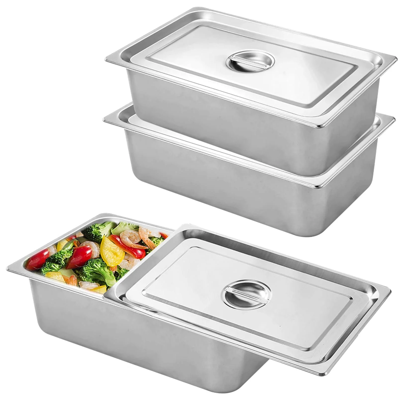 Набор для панировки из 3 контейнеров GN с крышками 32.5 x 17.5 x 6.5 см 32,5 x 17,5 x 6,5 см, фото №1