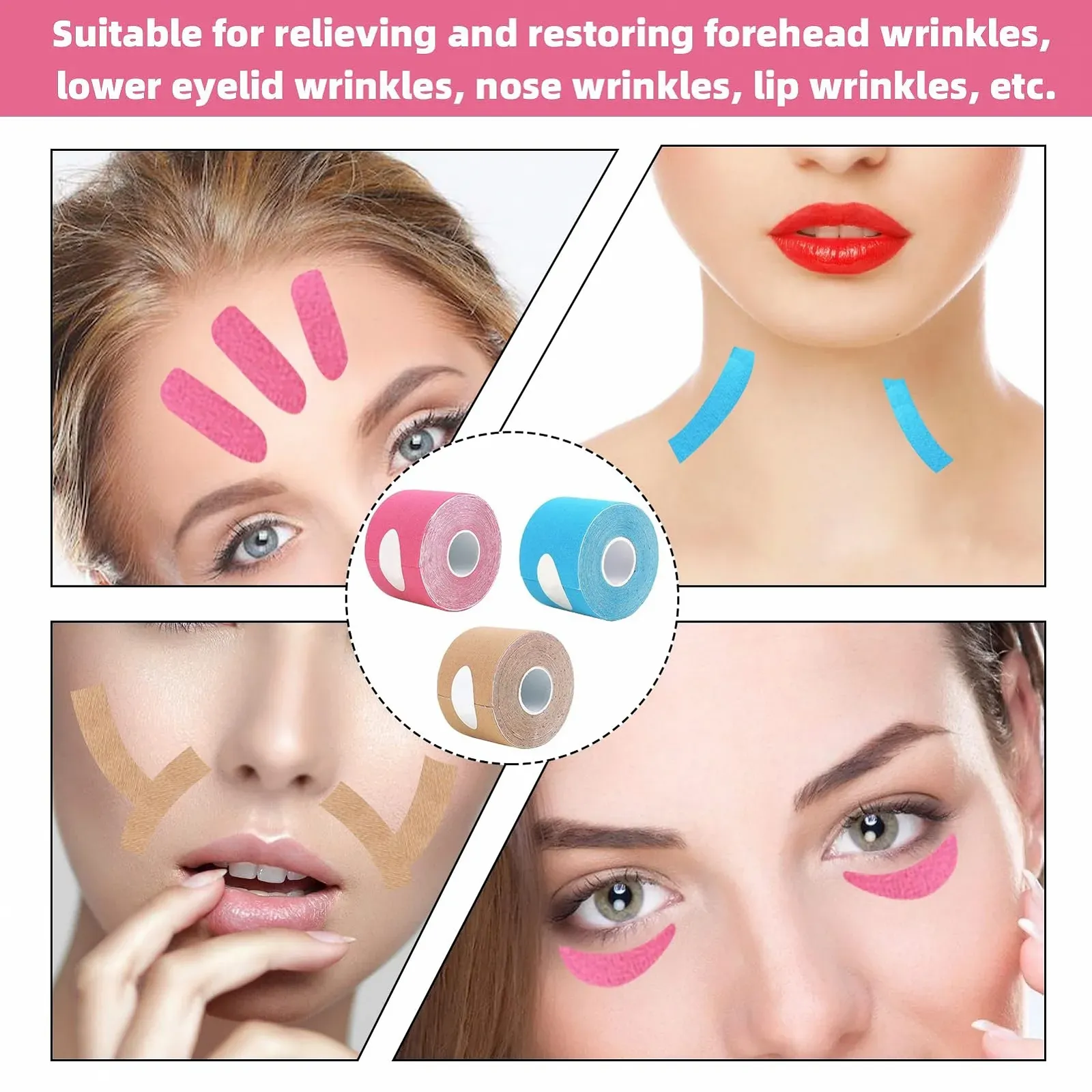 Стрічка для підтяжки обличчя HANIUTTY 2,5 см x 500 см, бежевий, тілесний, синій, фото №5