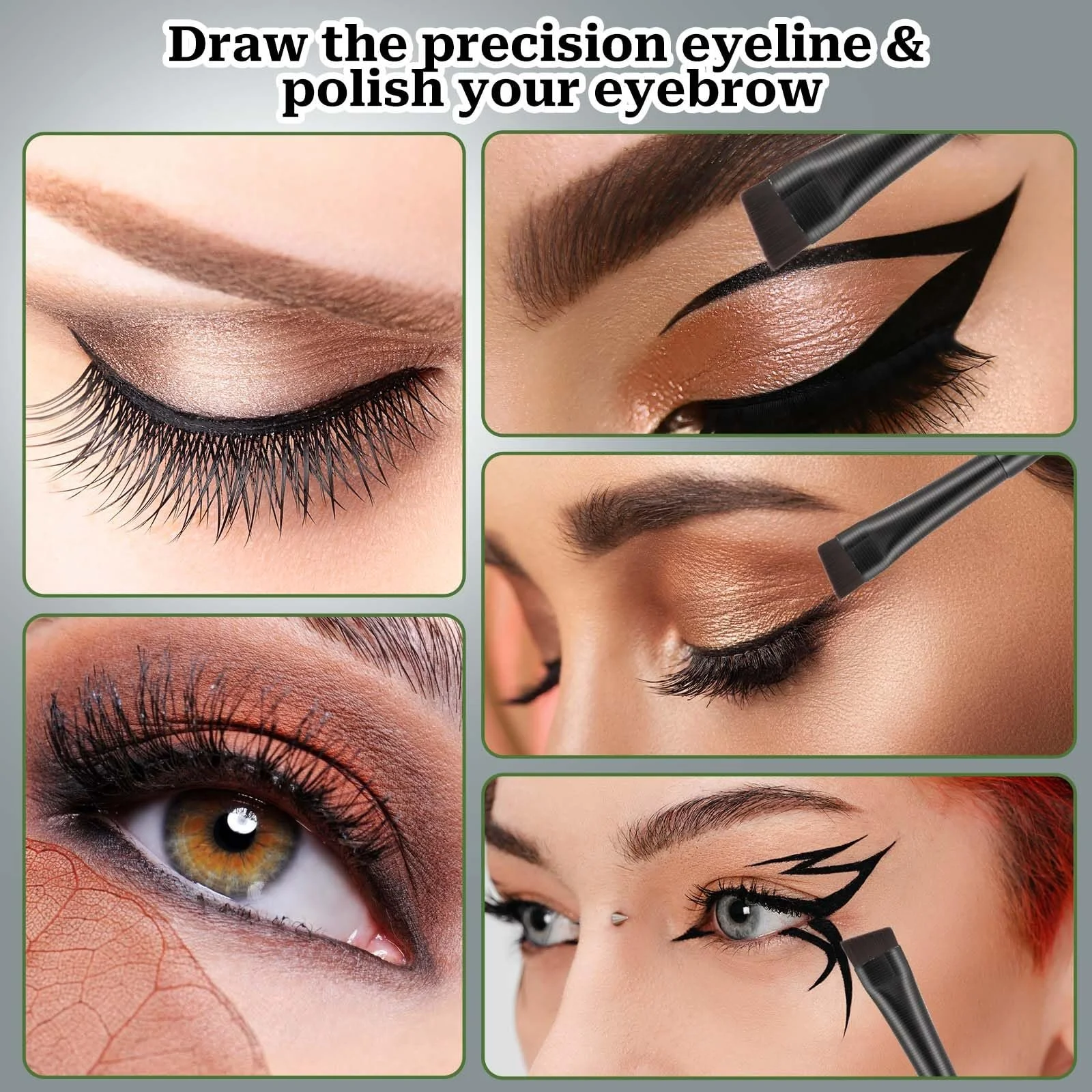 Набір пензлів для брів та підводки Angled Eyebrow Eyeliner Brush Set 10 шт., фото №4