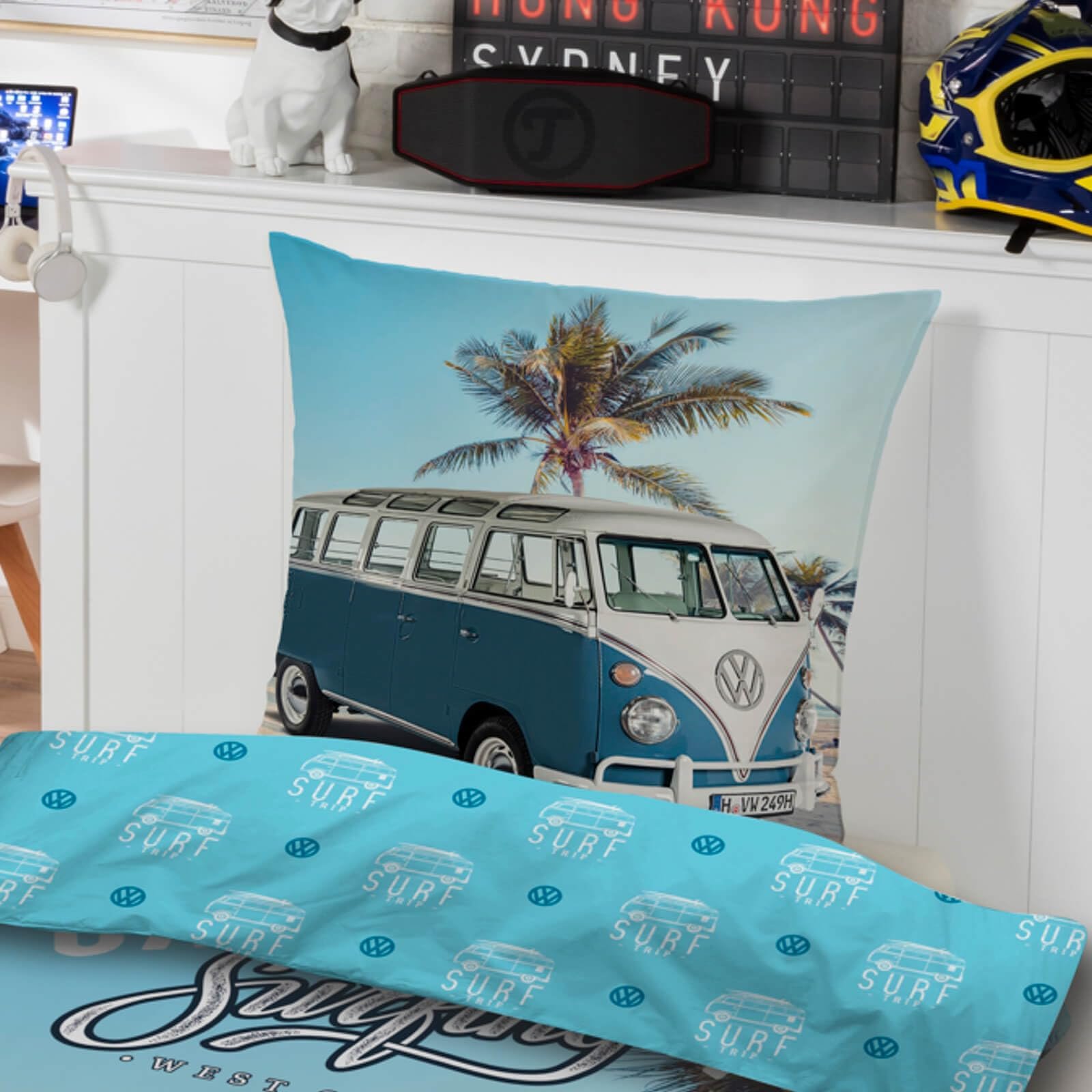 Постільна білизна SkyBrands Volkswagen VW Bulli T1 California Surfing Blue Renforcé, 135 см x 200 см, фото №6