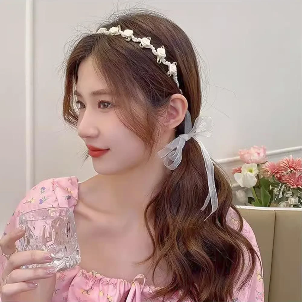 Обруч Цветочный С Жемчужинами Бежевый, фото №3 Обруч Цветочный С Жемчужинами Бежевый, фото №3