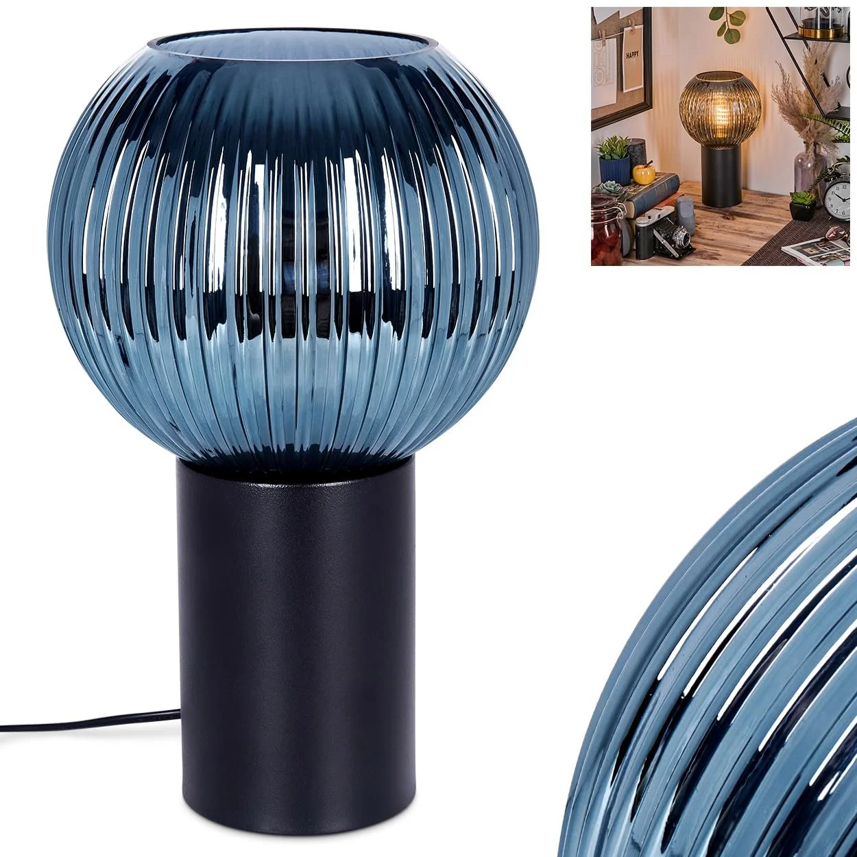 Настільна лампа HOFSTEIN Koyoto E27 металева чорно-синя, фото №1