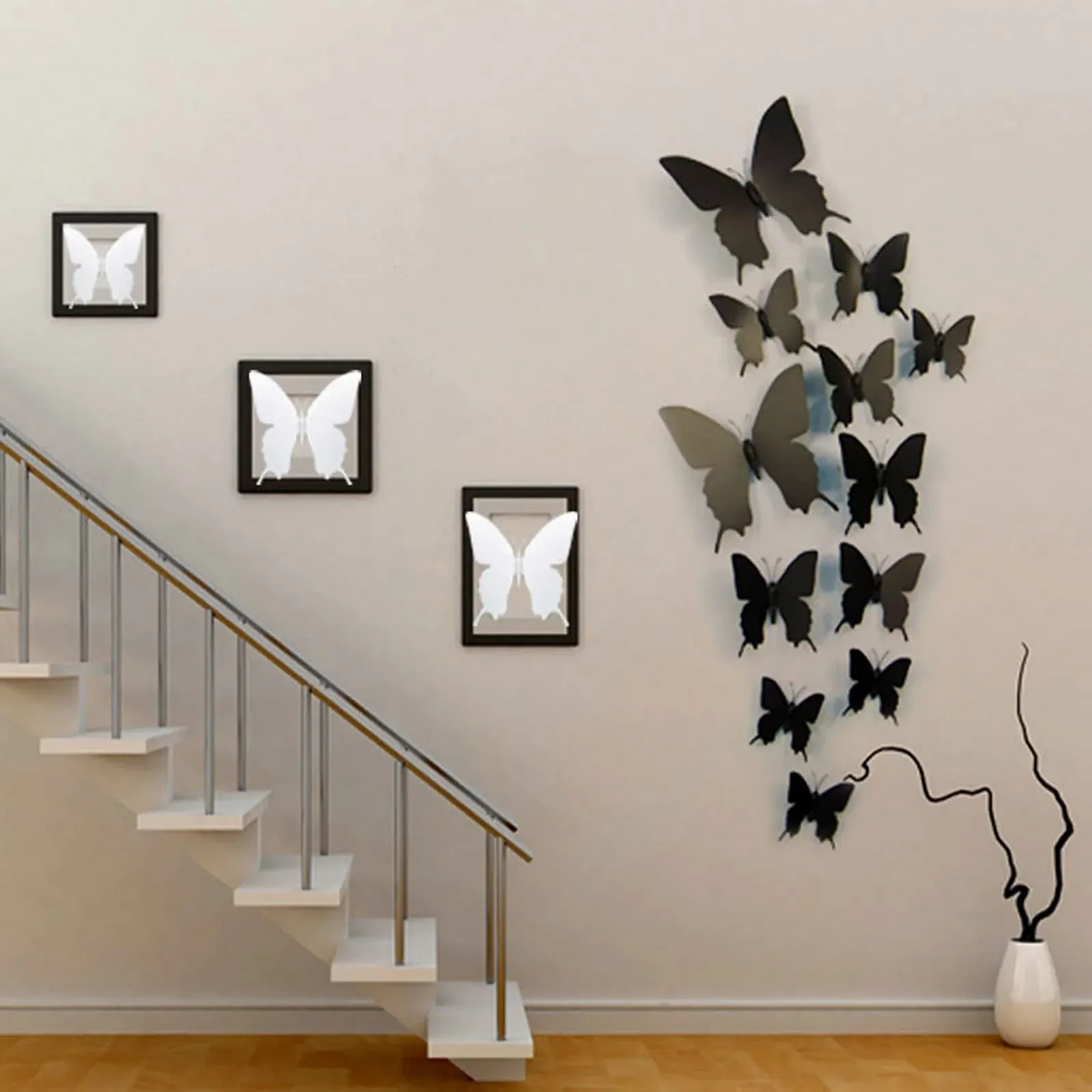 Наклейки на стіну 3D Метелики 24 штуки Декоративні Металізовані Зелені, фото №5 Наклейки на стіну 3D Метелики 24 штуки Декоративні Металізовані Зелені, фото №5