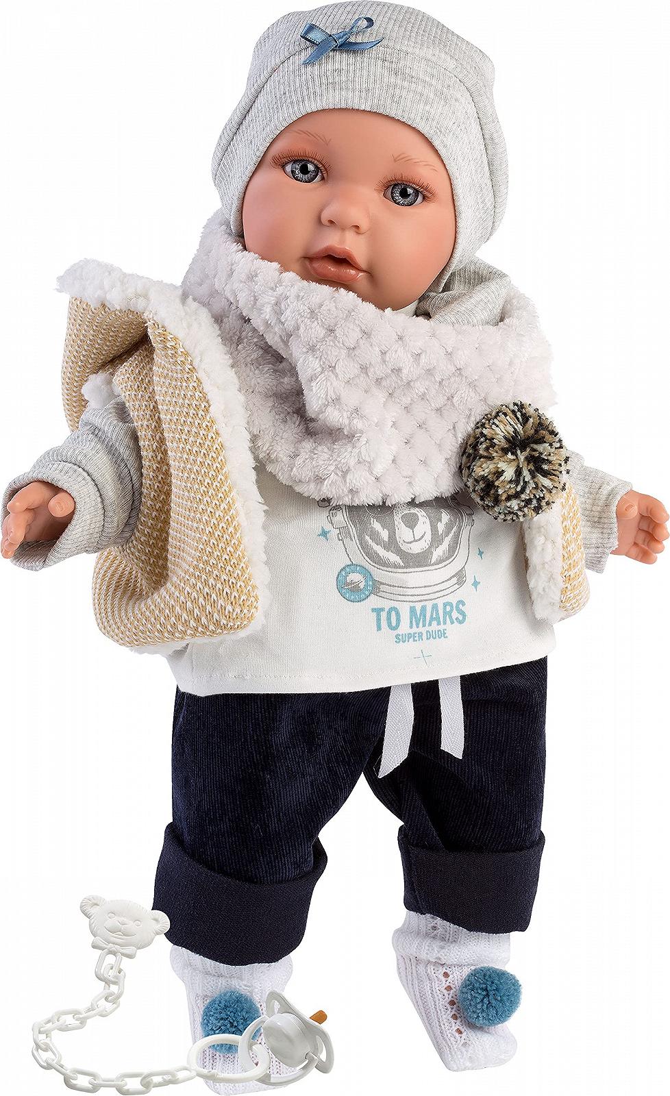 Лялька Llorens Enzo з блакитними очима, малюк з м'яким тілом, хлопчик у модному вбранні та з пустушкою, 42 см, фото №5