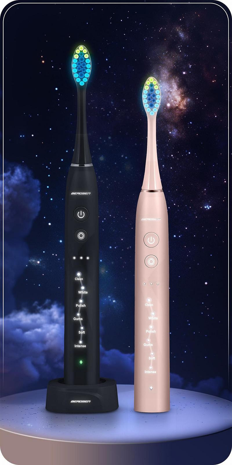 Електрична звукова зубна щітка Berdsen Twin Pack 6 режимів 3 рівні інтенсивності Black - Pink, фото №2