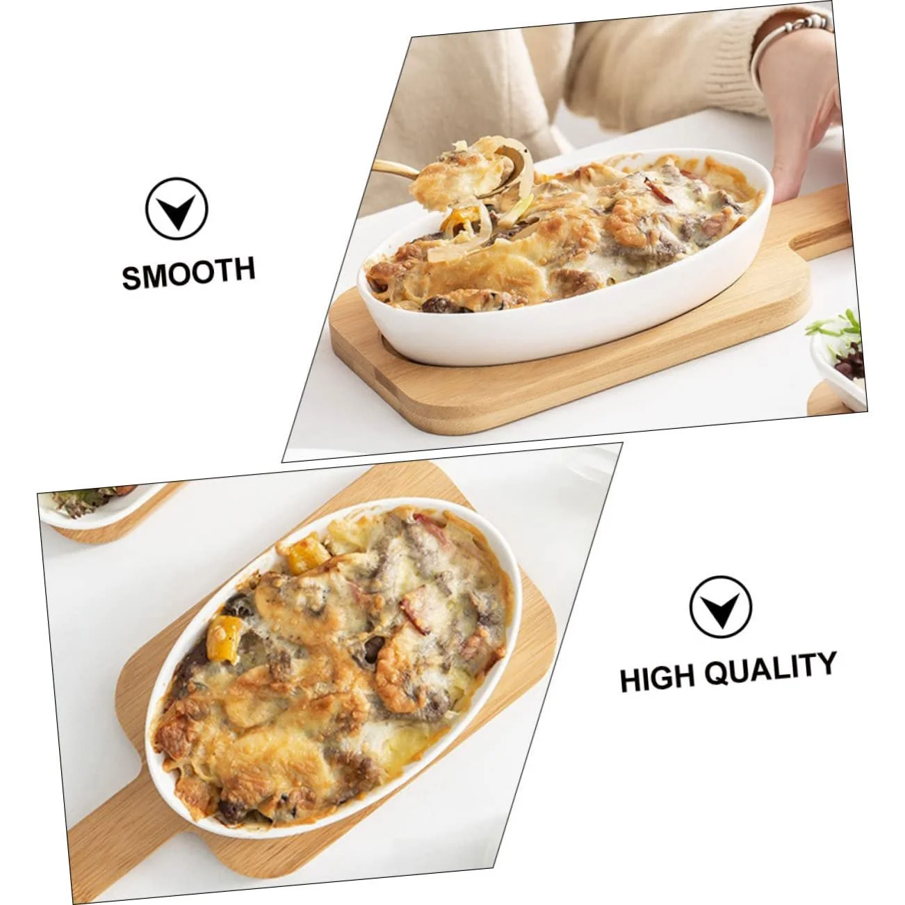 Форма для випікання керамічна овальна жаростійка з дерев'яною підставкою антипригарна, фото №3