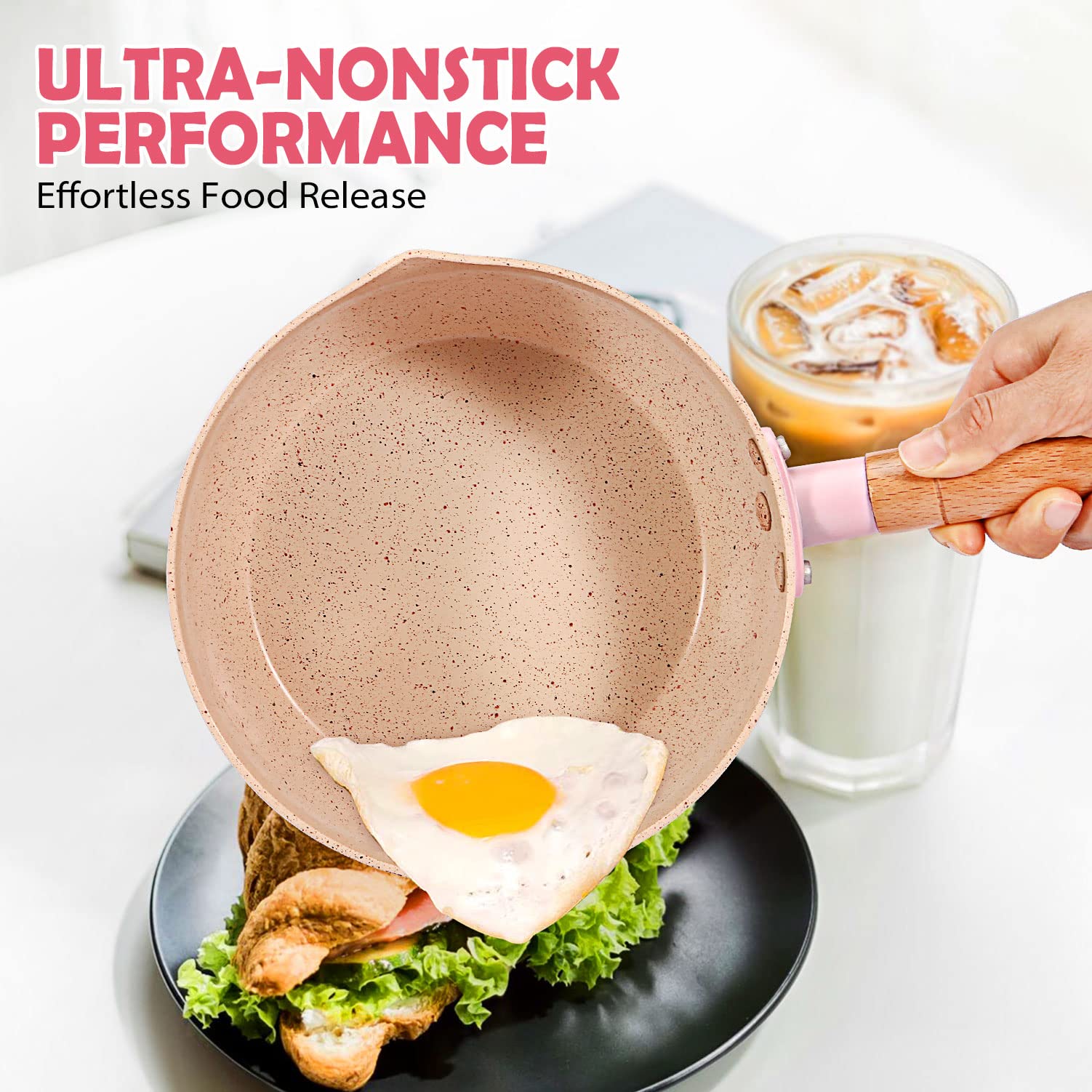 Каструля Bundlepro Non Stick 2.1L Алюмінієвий Силіконовий шпатель Рожевий, фото №3