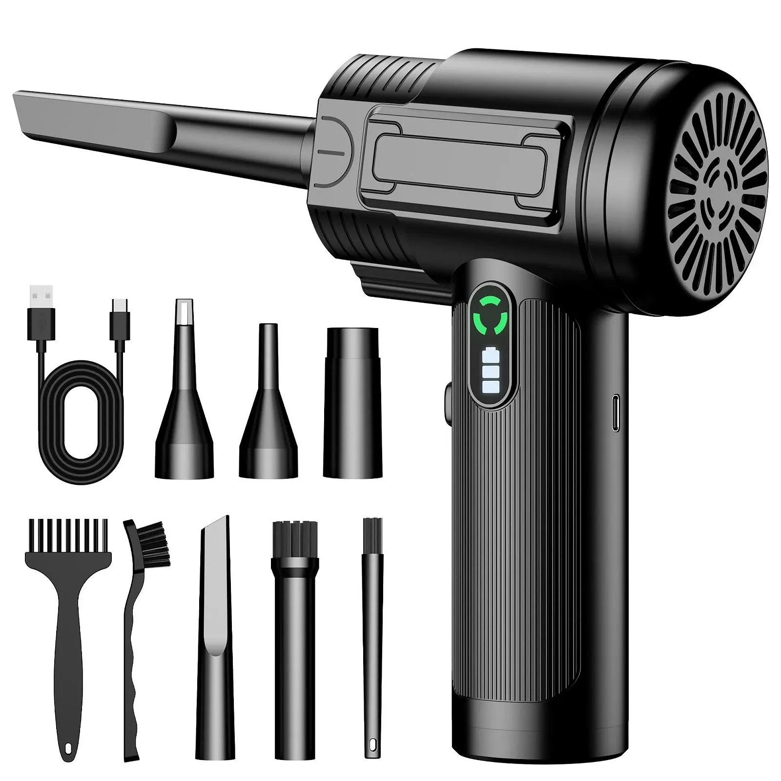 Бездротова електрична повітродувка RADCLO 3 рівні 100,000 rpm USB-C LED 7500 mAh Чорна, фото №1 Бездротова електрична повітродувка RADCLO 3 рівні 100,000 rpm USB-C LED 7500 mAh Чорна, фото №1