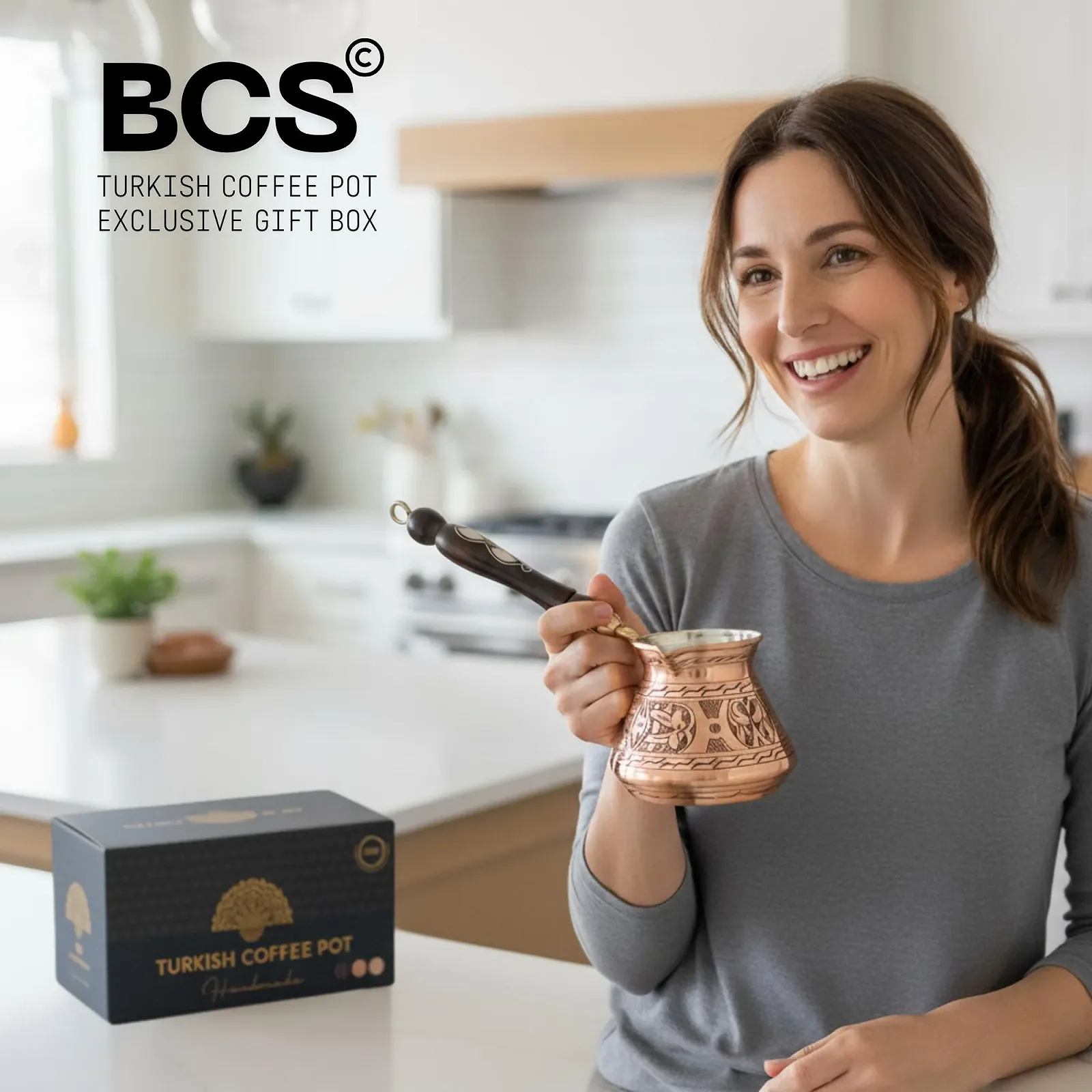Турка мідна для приготування кави по-турецьки, грецьки, арабськи BCS з дерев'яною ручкою (на 4 порції), фото №5
