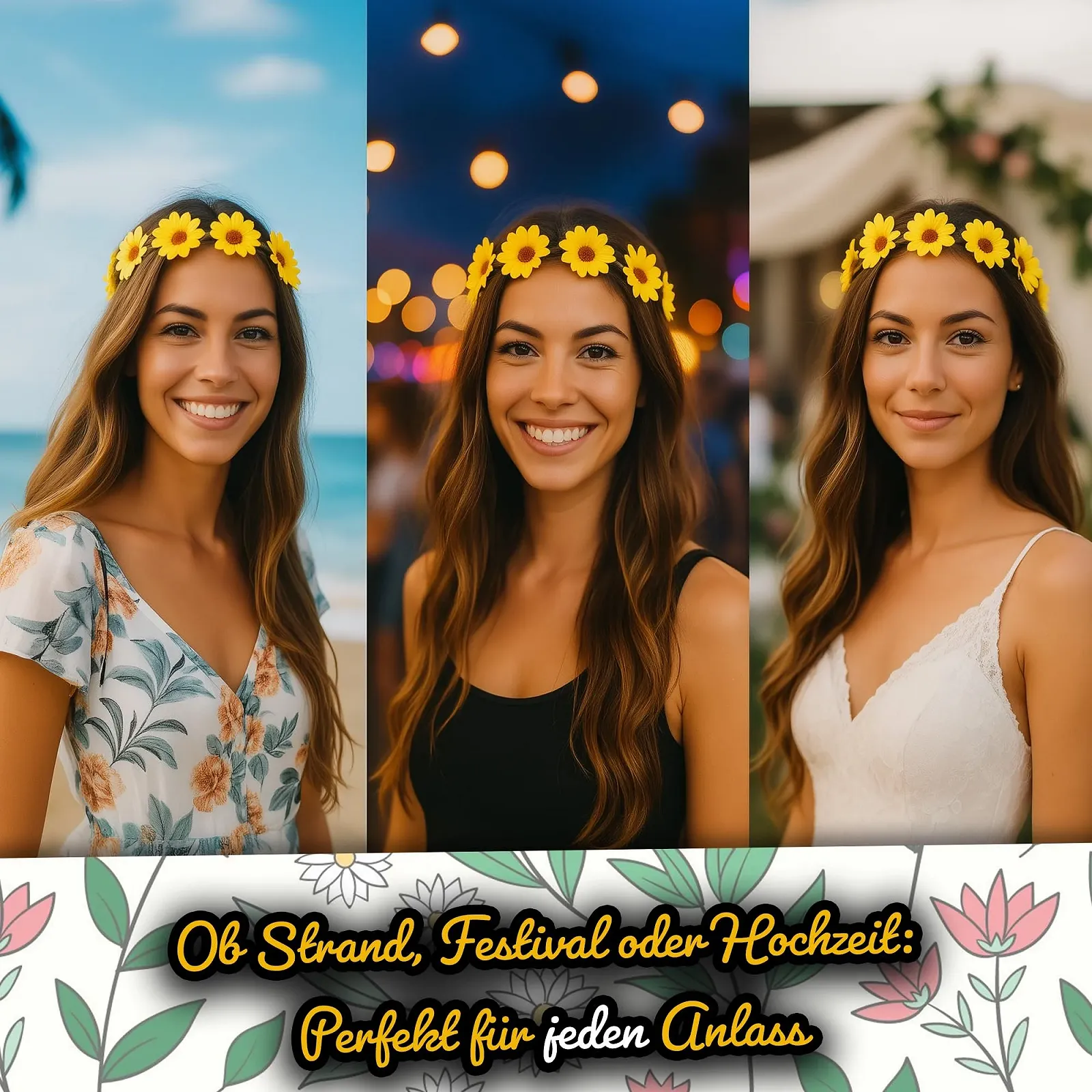 Вінок з квітів Набір з 3 шт. Аксесуари для волосся з еластичною стрічкою, фото №5 Вінок з квітів Набір з 3 шт. Аксесуари для волосся з еластичною стрічкою, фото №5