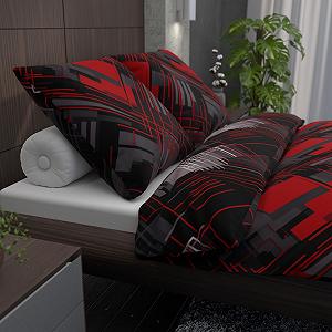 Постільна білизна LARAWELL 135 x 200 см, бавовняна, всесезонна, абстрактний геометричний малюнок, преміум, червоно-сіра synthetic.ua - Фото 1