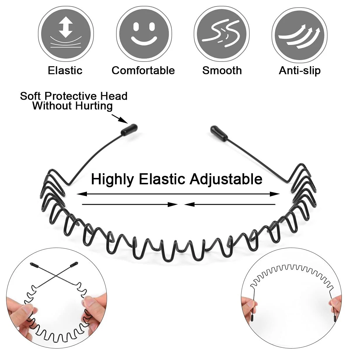 Обруч URAQT Металевий Унісекс Пружинна Хвилястий Чорний, фото №3 Обруч URAQT Металевий Унісекс Пружинна Хвилястий Чорний, фото №3
