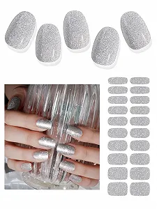 Гелевые полоски для ногтей TOROKOM Semi-Cured Gel Nail Strips 20 шт Silver Glitter - Фото 1
