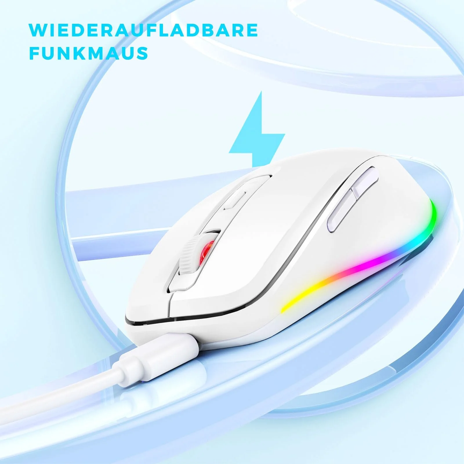 Мышь Беспроводная seenda LED, Перезаряжаемая, с Mouse Jiggler, Тихая 2.4G USB, DPI 2000, Белая, фото №3 Мышь Беспроводная seenda LED, Перезаряжаемая, с Mouse Jiggler, Тихая 2.4G USB, DPI 2000, Белая, фото №3