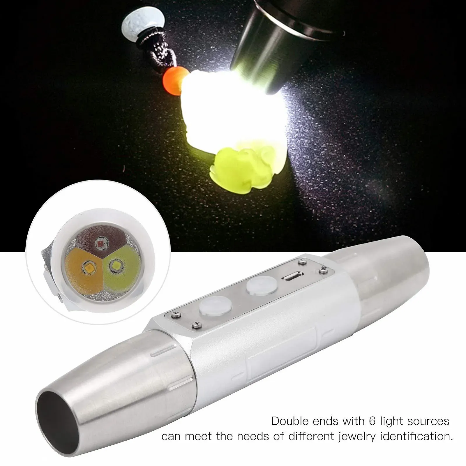 Ліхтарик UV Кишеньковий Сплав алюмінію та нержавіючої сталі 6 світлодіодів для виявлення флуоресценції, фото №4