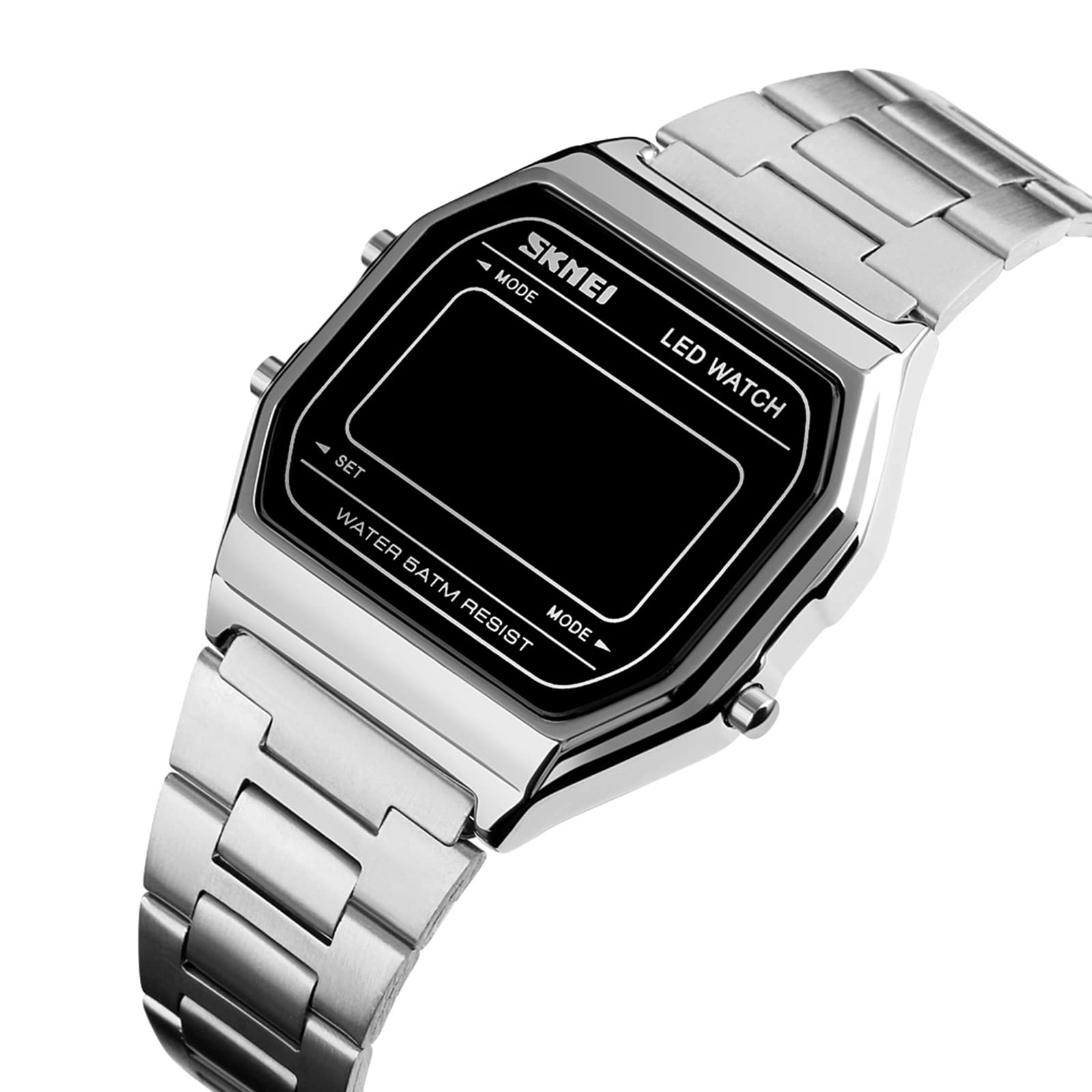 Годинник FAMKIT Digital Водонепроникний Нержавіюча сталь LED Підсвічування Стильний Срібний Браслет, фото №3