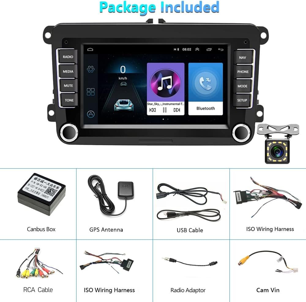 Штатна автомагнітола Podofo для VW Golf 5 6 Skoda Seat / 7" / Сенсорна / 1/32Гб / Android 13 / Bluetooth / WI-FI / GPS / USB, фото №8