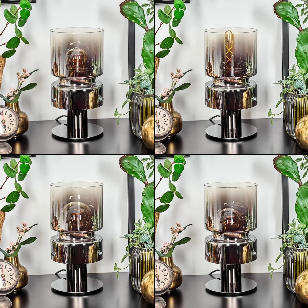 Настільна лампа HOFSTEIN Hasvik 15 см E27 Метал/Скло Чорна/Хром/Димчаста/Прозора, фото №2