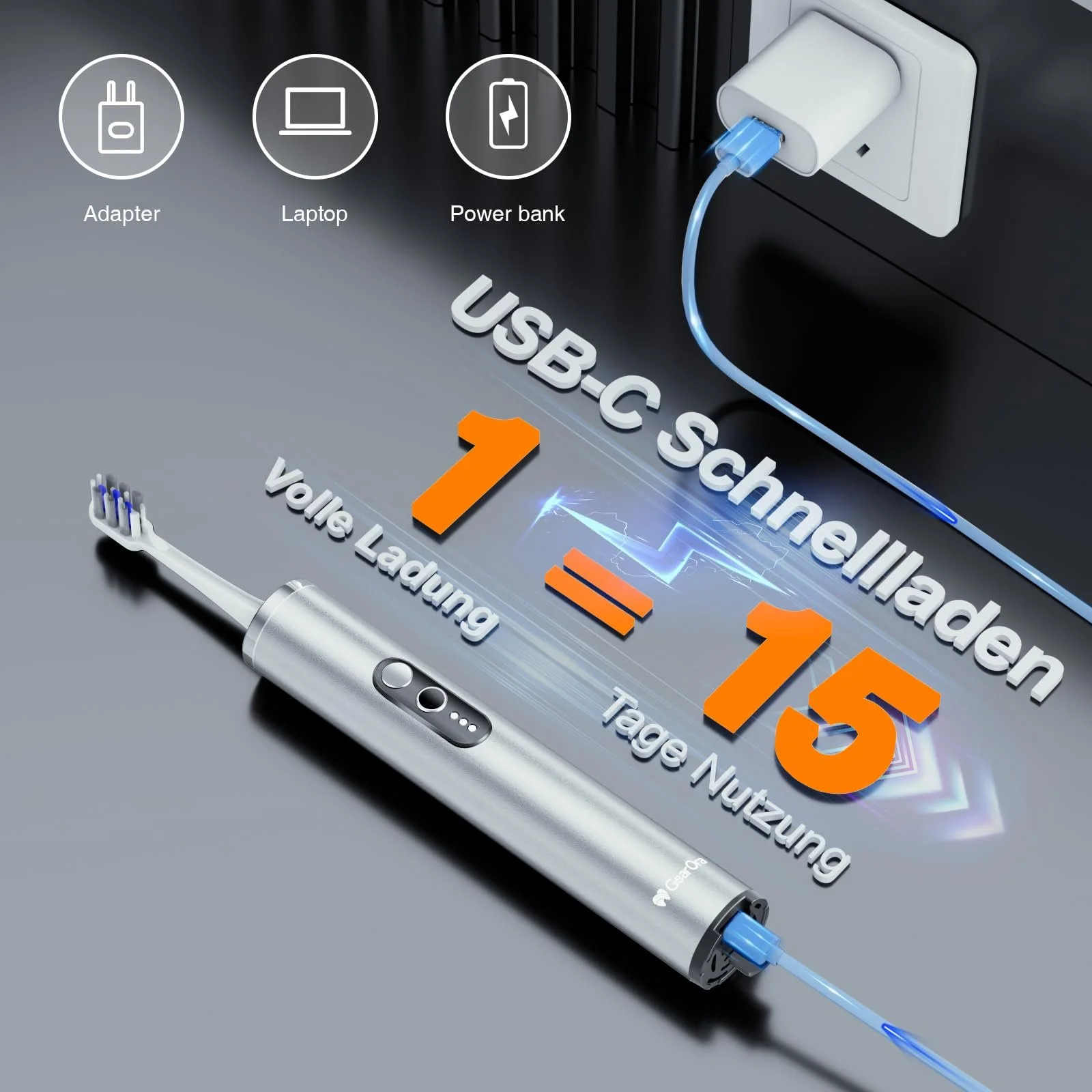 Электрическая зубная щетка GearOra с UVC-стерилизацией антибактериальная Серебристая, фото №8