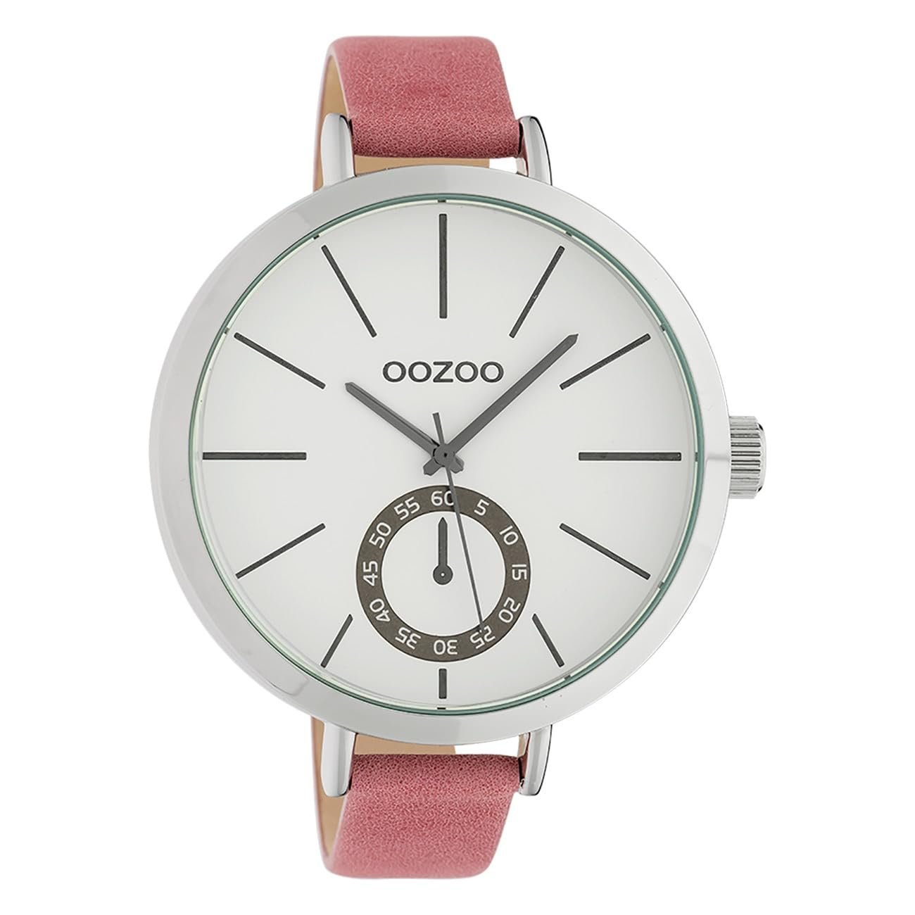 Женские часы Oozoo C10464 Кожаный ремешок XXL 48 мм Белый / Розовый, фото №1