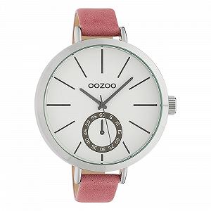 Женские часы Oozoo C10464 Кожаный ремешок XXL 48 мм Белый / Розовый - Фото 1