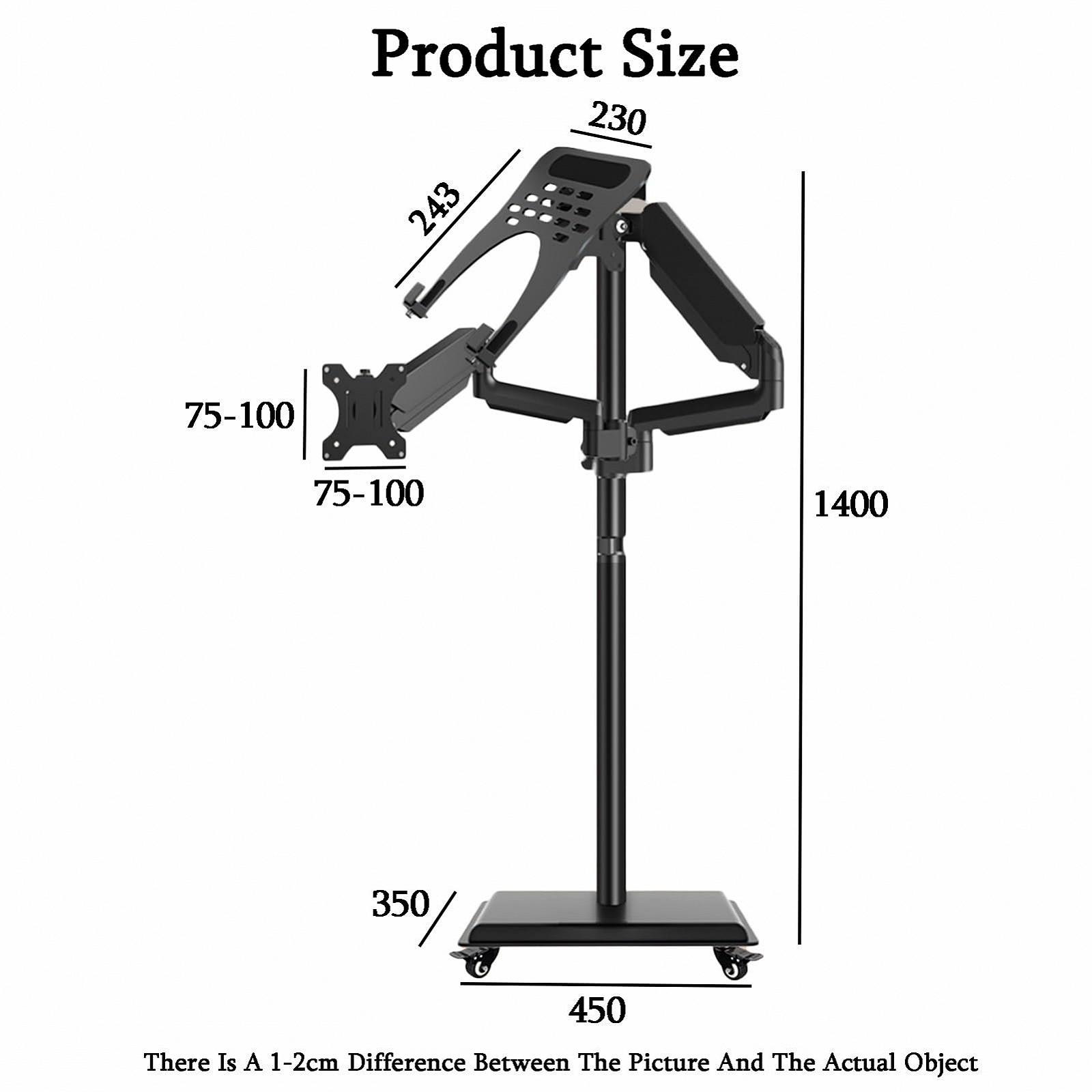 Підлогова стійка для ноутбука, сталева стійка на роликах, портативна стійка з двома екранами, для дому, офісу, вулиці, фото №2