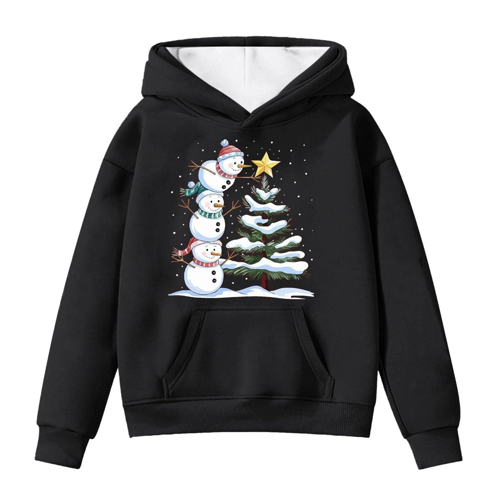 Худи для девочек подростков - Печатная толстовка с капюшоном, мягкий флисовый пуловер с длинными рукавами с праздничным дизайном для зимы и семейных встреч, фото №1