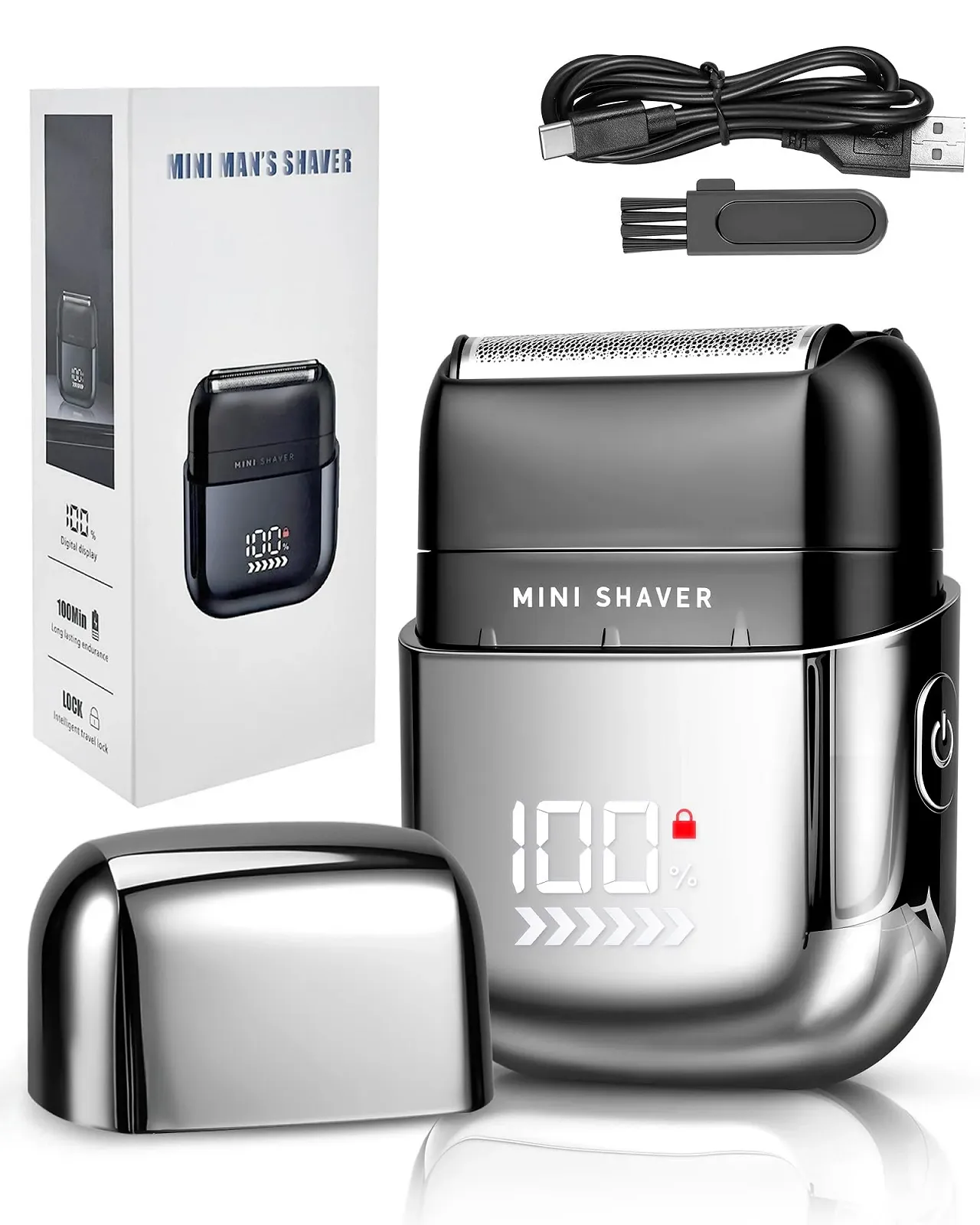 Електробритва Men's Electric Shaver Mini Foil IPX7 USB-C 120 хв LED-дисплей, фото №1 Електробритва Men's Electric Shaver Mini Foil IPX7 USB-C 120 хв LED-дисплей, фото №1
