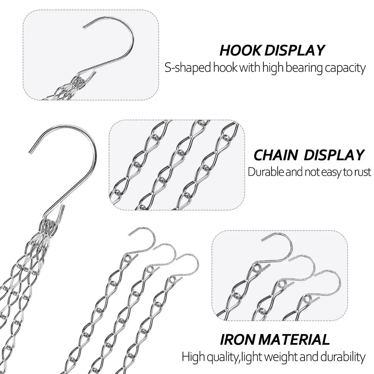 Підвісні ланцюги для квіткових горщиків 40 см 6 шт. метал Сріблястий, фото №5 Підвісні ланцюги для квіткових горщиків 40 см 6 шт. метал Сріблястий, фото №5