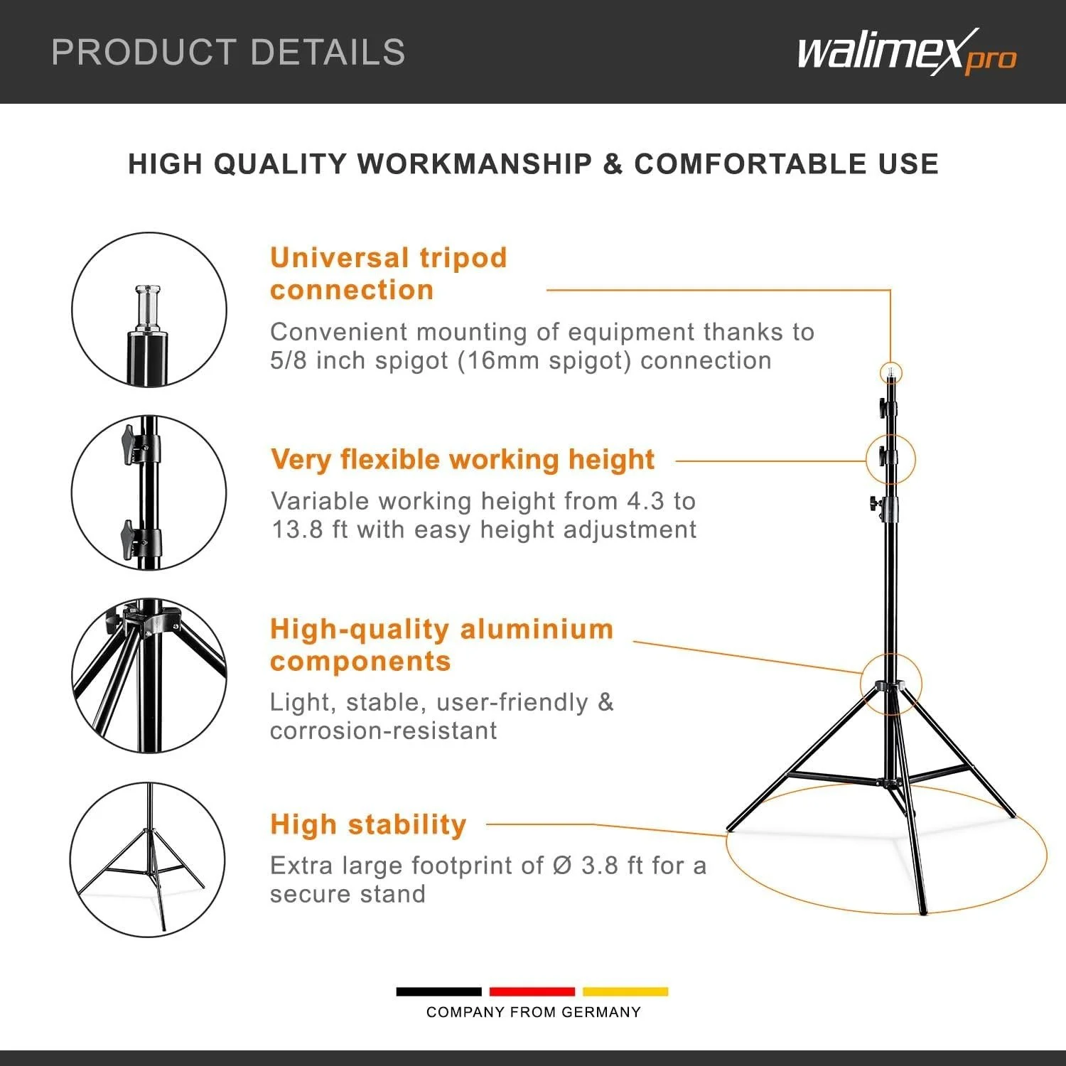 Штатив для студийного света Walimex pro WT-420 Черный, фото №2