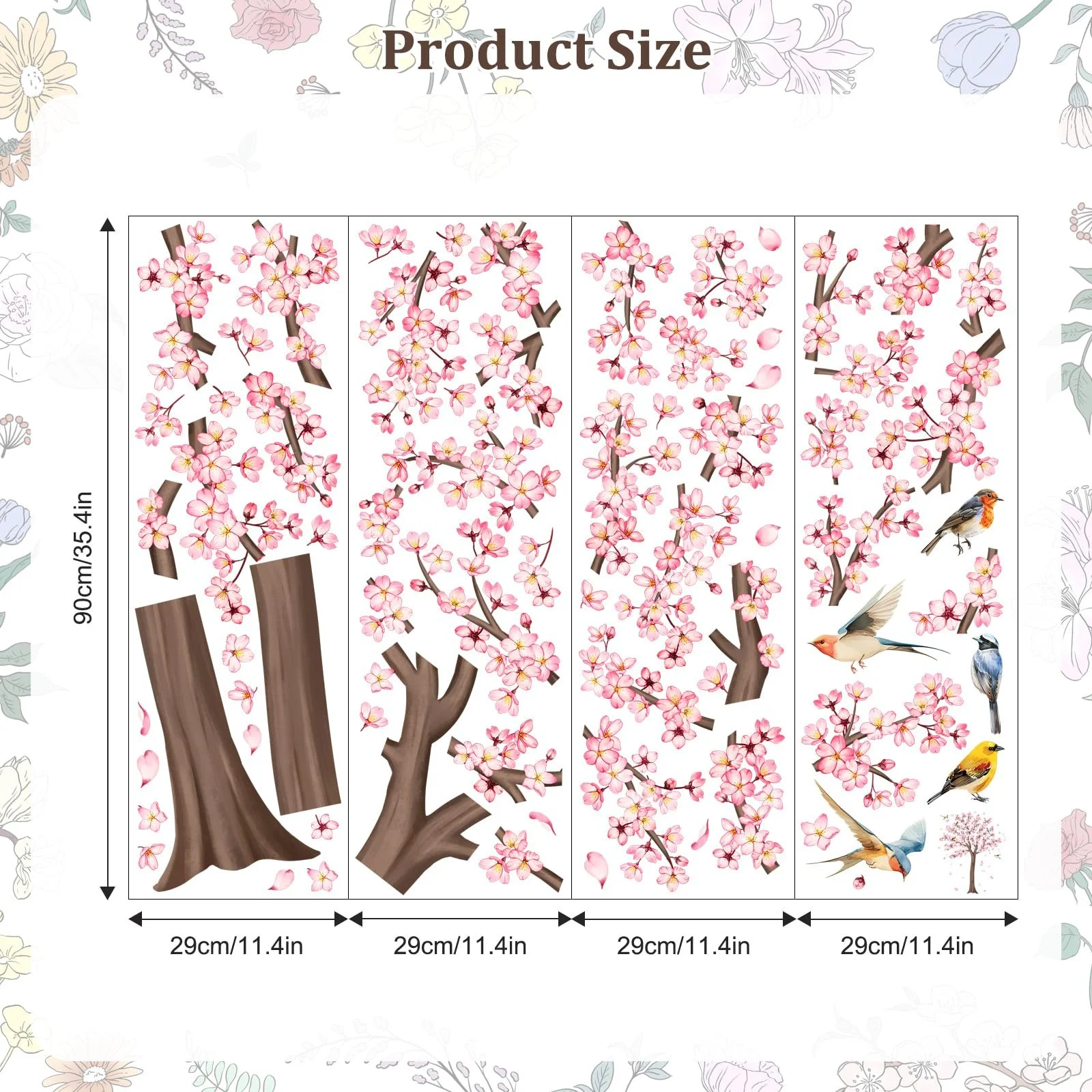 Наклейка на стіну Велике вишневе дерево рожевий цвіт H159 см, фото №6