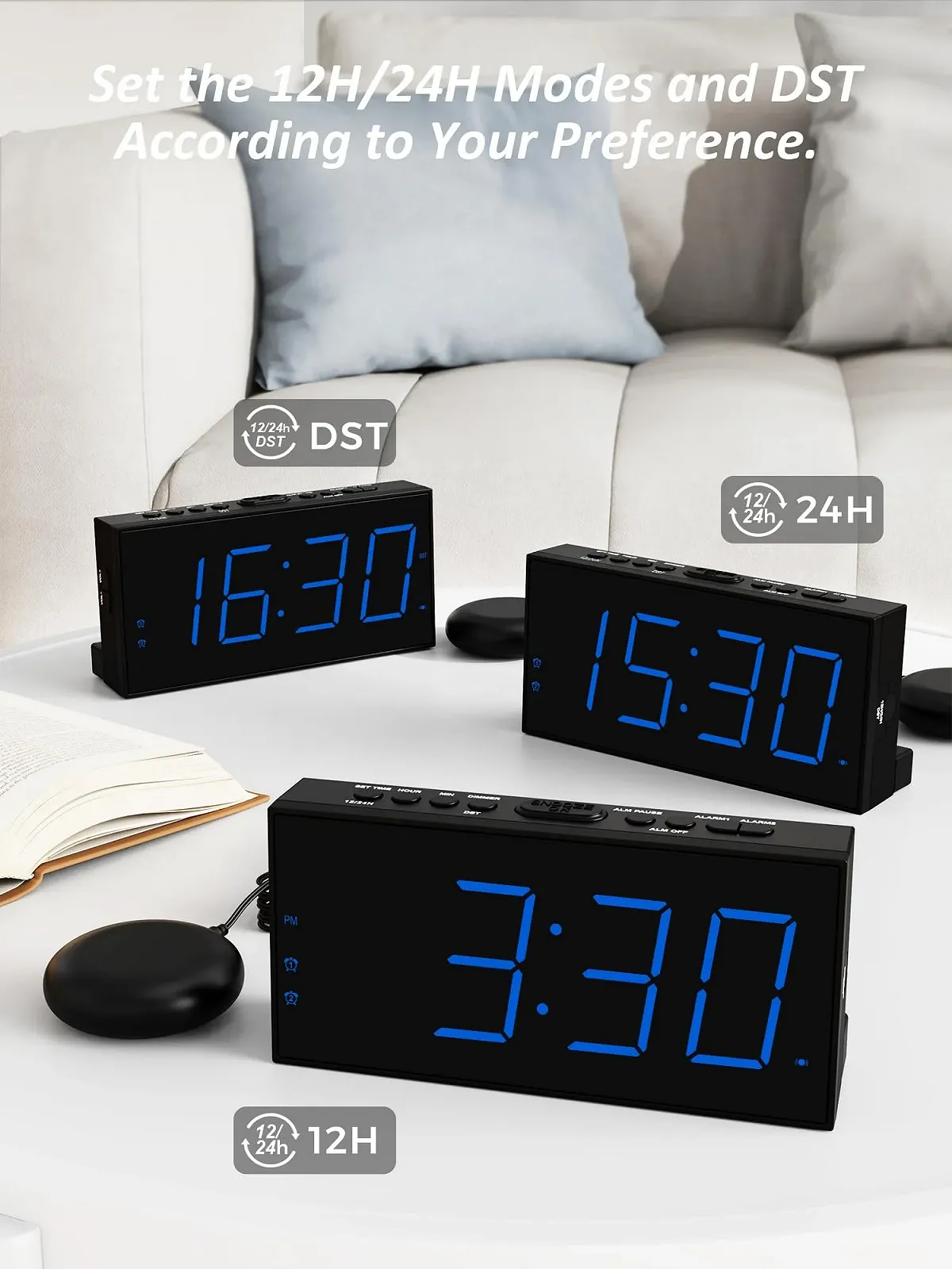 Очень громкий будильник с вибратором для кровати, вибрирующий будильник для тех, кто крепко спит, подростков с нарушениями слуха, двойной будильник, большой дисплей, USB-зарядное устройство, диммер, повтор сигнала, фото №6 Очень громкий будильник с вибратором для кровати, вибрирующий будильник для тех, кто крепко спит, подростков с нарушениями слуха, двойной будильник, большой дисплей, USB-зарядное устройство, диммер, повтор сигнала, фото №6