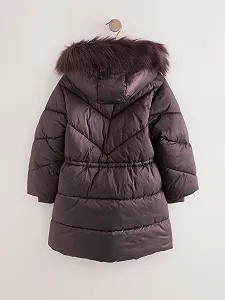 Водонепроникна стьобана куртка для дівчат Next з обробкою зі штучного хутра synthetic.ua - Фото 1