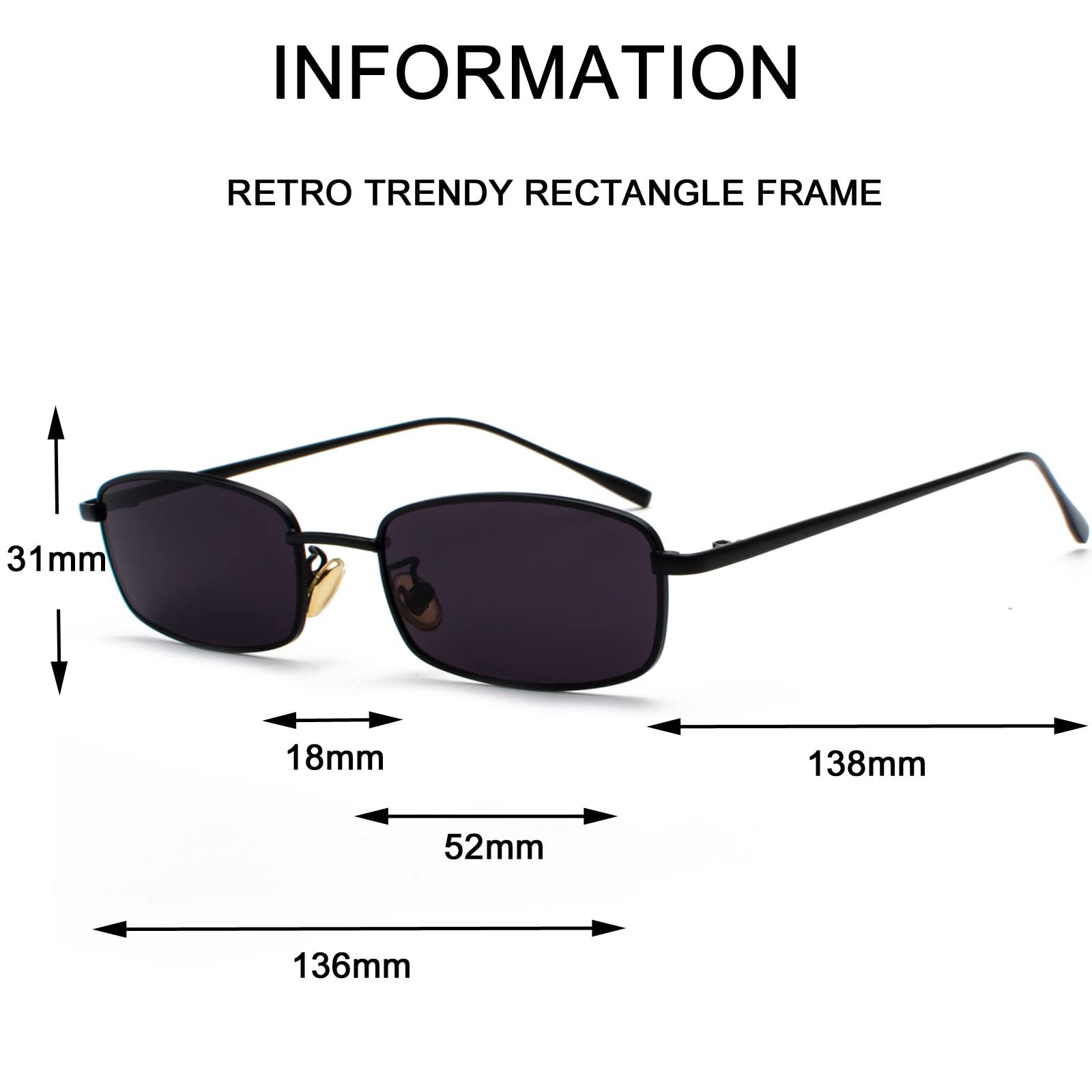 Вінтажні прямокутні сонцезахисні окуляри Ggpyyon для чоловіків і жінок, ретро тонкі, фото №6 Вінтажні прямокутні сонцезахисні окуляри Ggpyyon для чоловіків і жінок, ретро тонкі, фото №6