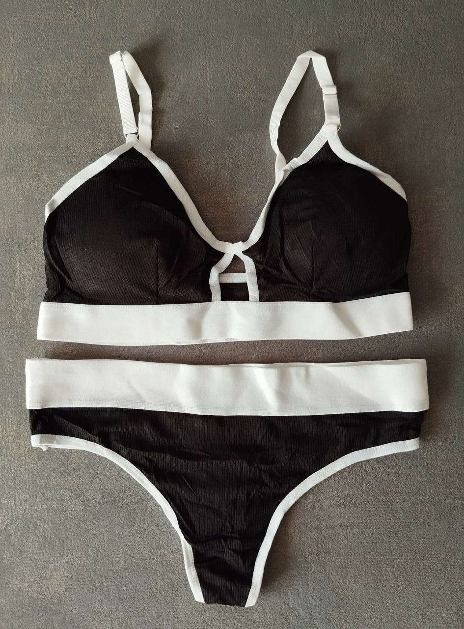 Бавовняний чорний жіночий комплект рубчик, фото №1