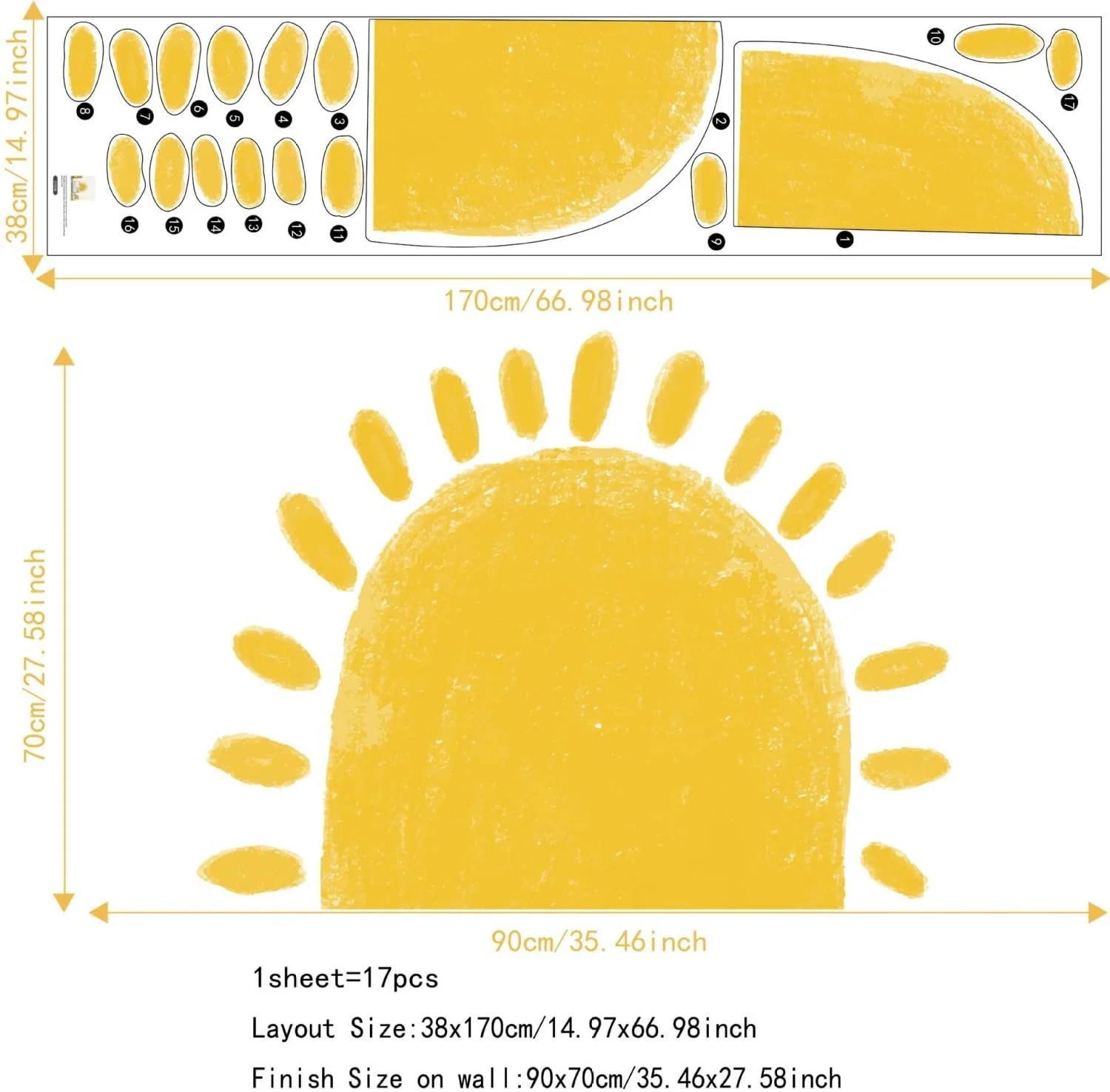 Наклейка на стіну Boho Сонце C-Sun Самоклейна 90 x 70 см, фото №4
