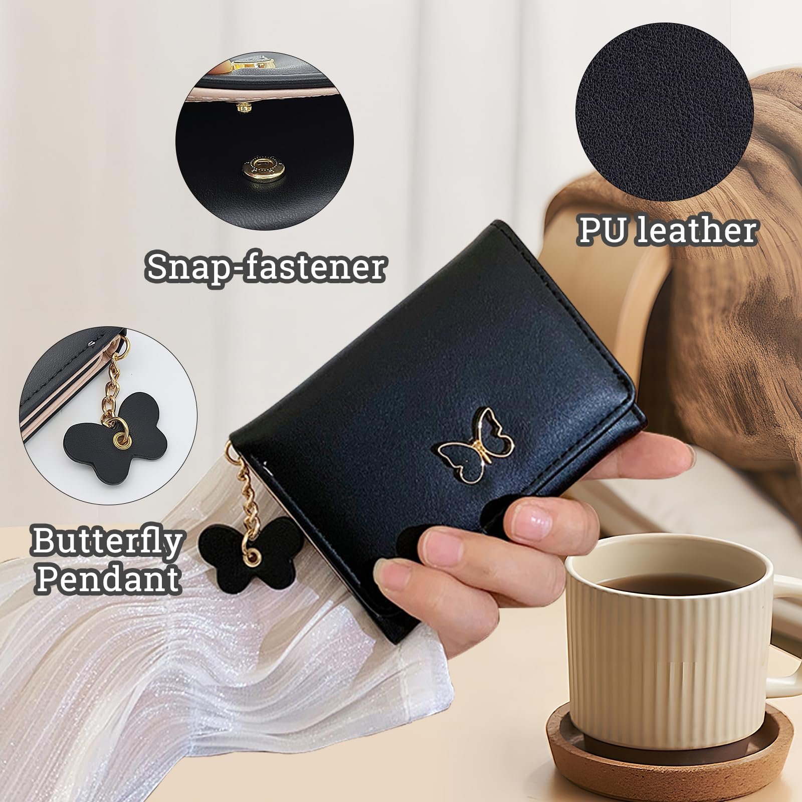 Кошелек WisePoint Женский, PU кожа, держатель для карт, черный, минималистичный, фото №3