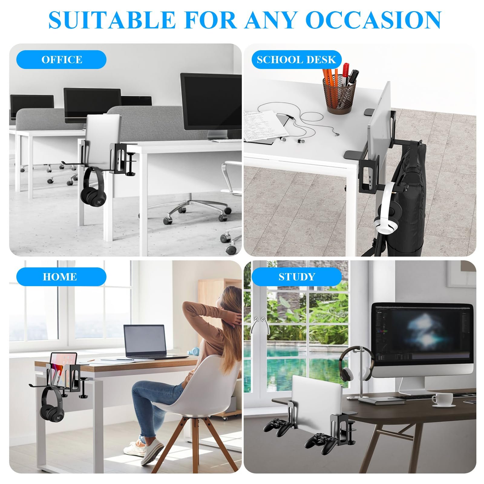 Органайзер для ноутбука на стол с боковым креплением (2 шт. в упаковке) Generic, металлический держатель для ноутбука, регулируемый, без сверления, черный, фото №7