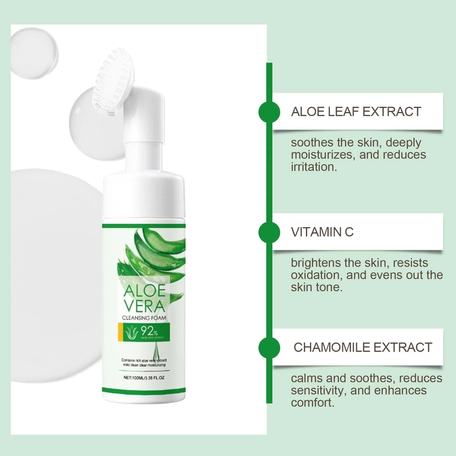 Пінка для вмивання Aloe з екстрактом алое, для глибокого очищення, зволоження, для всіх типів шкіри, фото №6