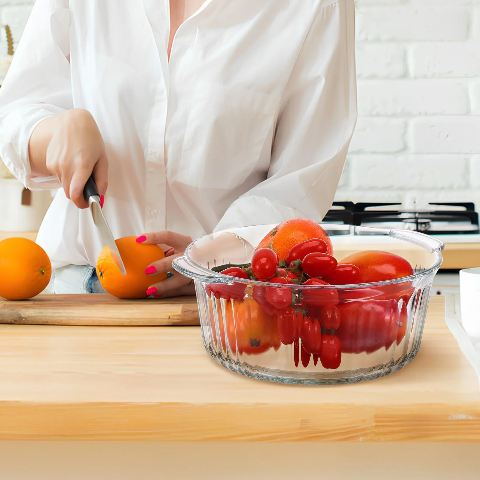 Форма для запекания BESPORTBLE Стеклянная круглая с крышкой термостойкая, фото №5