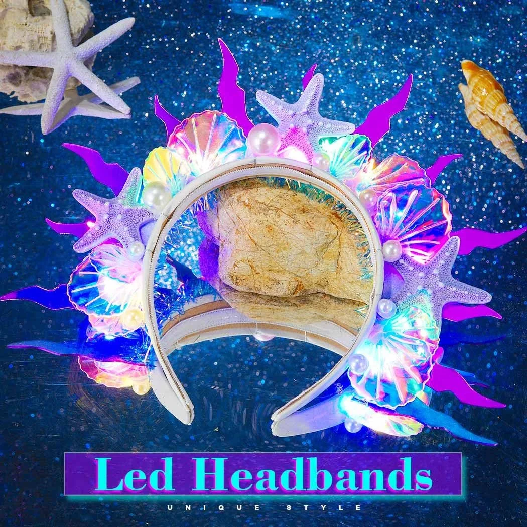 Обруч для волосся Морська зірка, фіолетовий, мушля, LED, фото №6