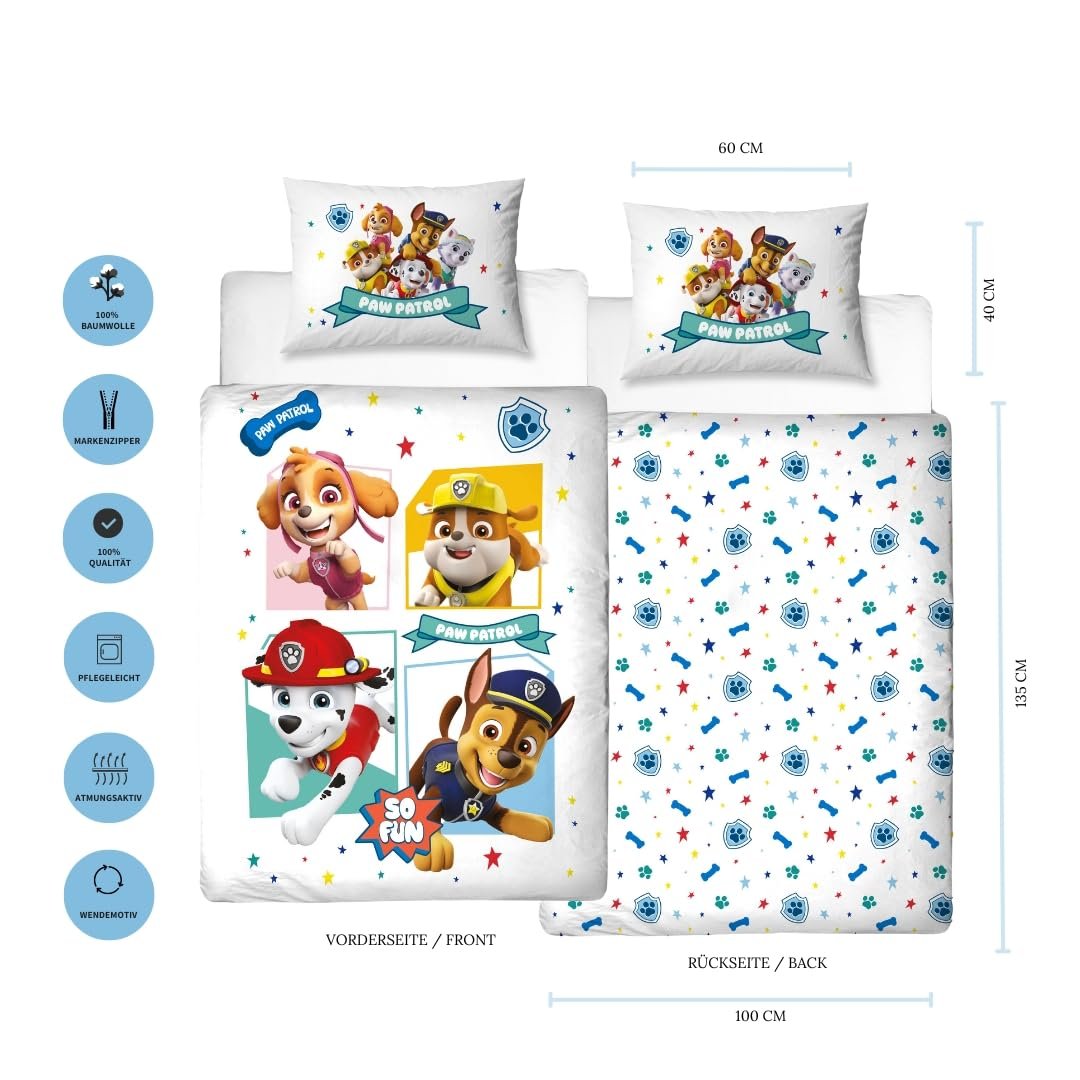 Постільна білизна Paw Patrol, підковдра 100 x 135 см, 40 x 60 см, бавовна, фланель, зимова постільна білизна для немовлят та дітей, 1 наволочка 40 x 60 см + 1 підковдра 100 x 135 см, фото №3