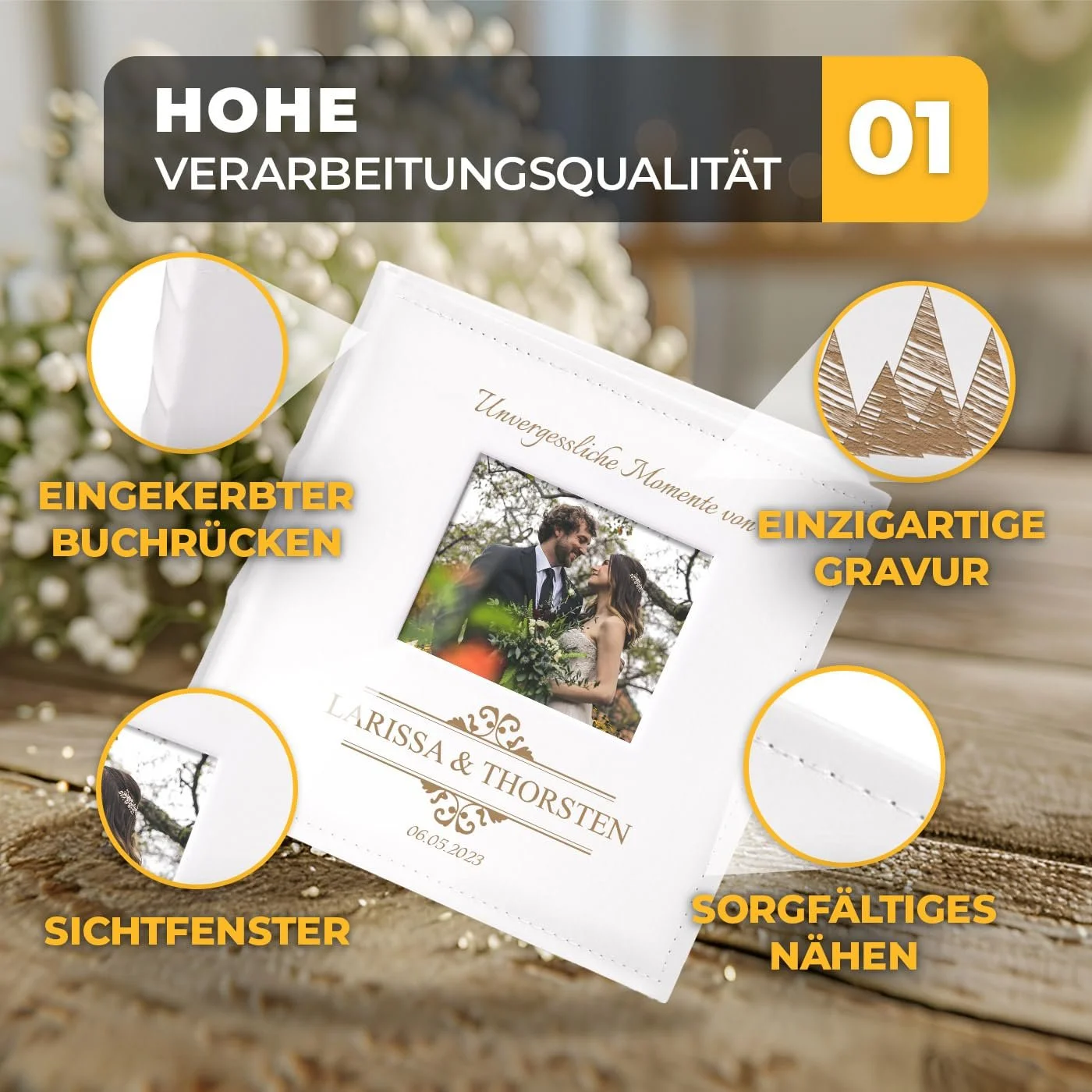 Альбом для фотографий Maverton вставного типа + с гравировкой - 21 x 22 см - Фотоальбом на 200 фотографий 10 x 15 см - 100 страниц - Белый, фото №2