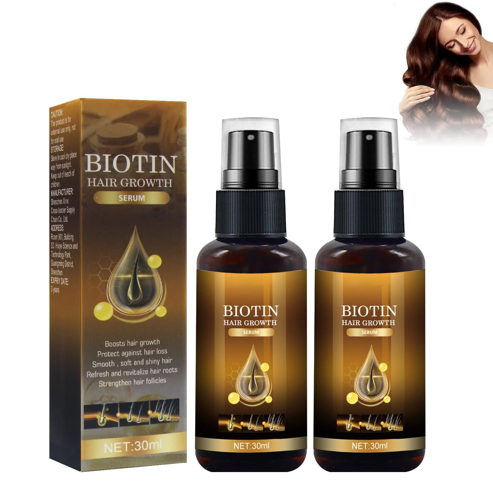 Сироватка KUIRUNRX для росту волосся з біотином, 2 шт, 30 мл, фото №1
